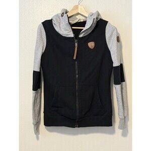 Wanakome Women's Full Zip Color block Hoodie Sweatshirt Size Medium Black Gray